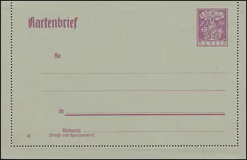 Cartes de Bavière K 12 Edition de départ 20 Pf, tel qu'il est dépensé **