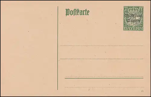 Bayern Postkarte P 103 Wappen Volksstaat 7 1/2 Pf grün, wie verausgabt ** 
