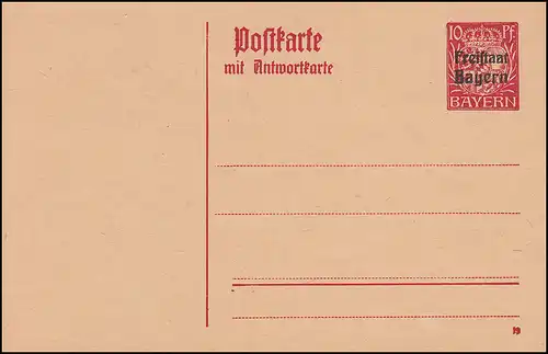 Bayern Postkart P 110/01 Freistaat 10/10 Pf karmin DV 19, tel qu'il est dépensé **