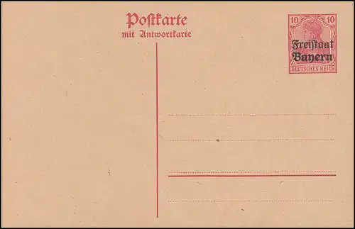 Bayern Postkart P 113 Germania Freistaat 10/10 Pf karmin, tel qu'il est dépensé **