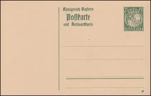 Bayern Postkarte P 100/03 Blagues 7 1/2 + 7/2 Pf vert avec DV 18 , **