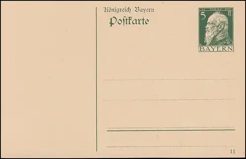 Bayern Postkarte P 87I/01 Luitpold 5 Pf grün DV 11 geschnitten, ** 