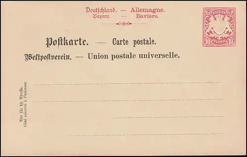 Bayern Postkarte P 23/01w Wappen 10 Pf, zweifarbig, Wz.5W, ohne DV, **