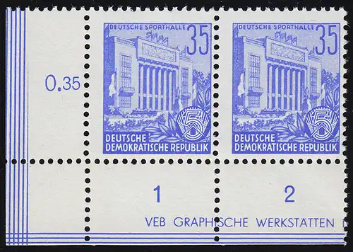 374X II DV Fünfjahrplan Odr. 35 Pf Eckpaar R1-2 Druckvermerk, ** gepr. PAUL BPP