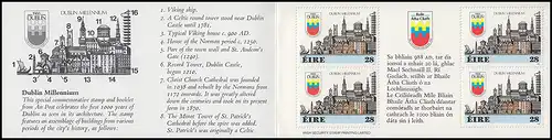 Carnet de la marque d'Irlande 642 DUBLIN MILLENNIUM - 1000 ans Dublin, ** frais de port