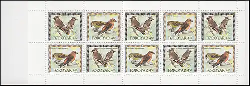 Färöer-Inseln Markenheftchen 11 Invasionsvögel Birds 1996, ** postfrisch