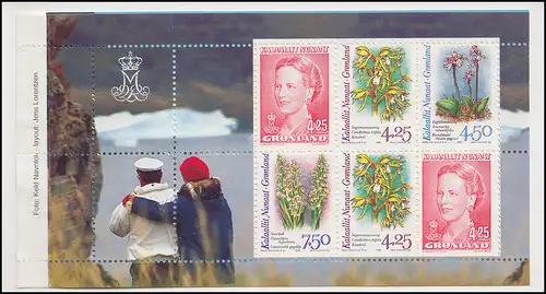 Grönland Markenheftchen 4 Königin Margrethe und Orchideen 1996, ** postfrisch