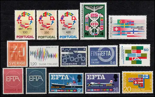 Europa EFTA-Ausgaben Jahrgang 1967-1985, 11 Ausgaben komplett, ** postfrisch