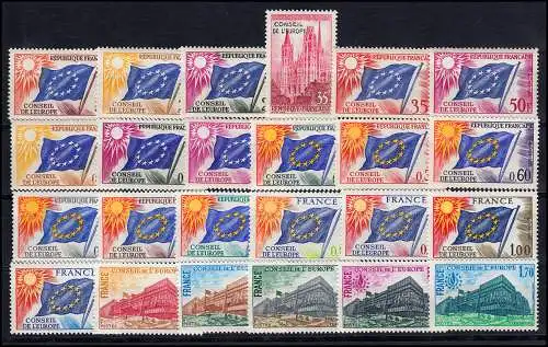 Dienstmarken für den Europarat Jahrgang 1958-1979 komplett, Frankreich 1-24 **