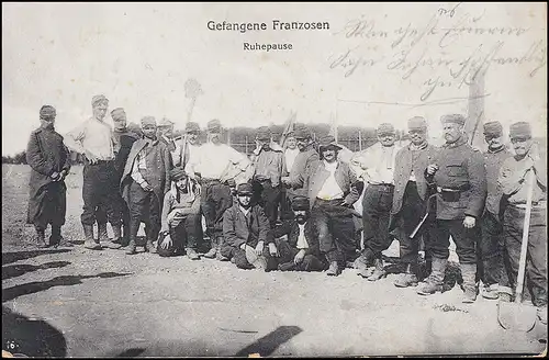 Feldpost auf AK Gefangene Franzosen Ruhepause, MÜNSINGEN ÜBUNGSPLATZ 23.11.1914