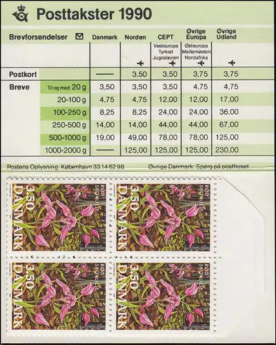 Danemark Carnets de marque 982 Fleurs: Lilie de la forêt rouge, ** frais de port