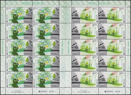 2016 Moldavie 948-949 Conscient de l'environnement, petit jeu de feuilles ** post-fraîchissement