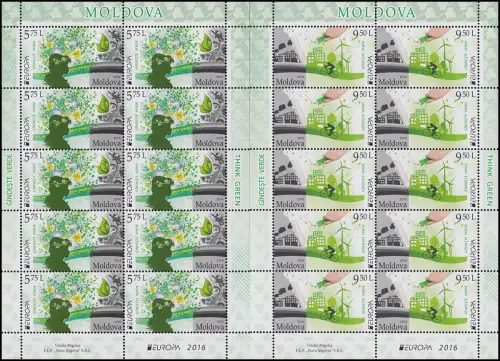 2016 Moldavie 948-949 Conscient de l'environnement, petit jeu de feuilles ** post-fraîchissement