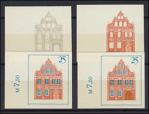 1437PH Bauwerke Bürgerhaus Luckau: 4 Phasendrucke mit Rand, Set **