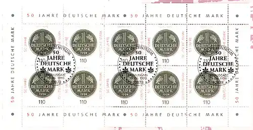 1996 Deutsche Mark - 10er-Bogen auf Kartonvorlage, ESST