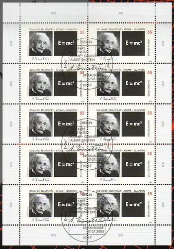 2475 Nobelpreisträger Albert Einstein - 10er-Bogen auf Kartonvorlage, ESST