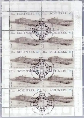 2527 Baumeister Karl Friedrich Schinkel - 10er-Bogen auf Kartonvorlage, ESST