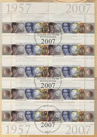 2618 50 Jahre Deutsche Bundesbank - 10er-Bogen auf Kartonvorlage, ESST