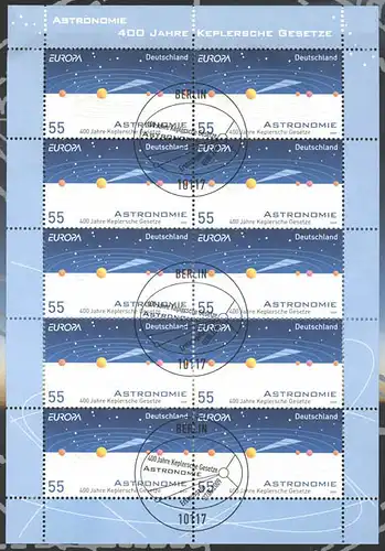 2732 Europa/CEPT: Keplersche Gesetze -10er-Bogen auf Kartonvorlage, ESST