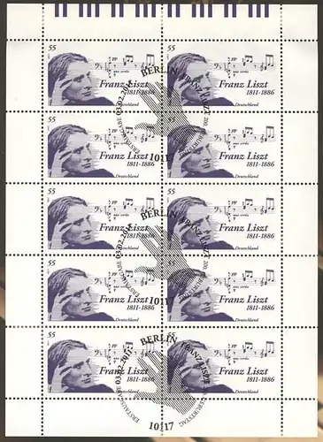 2846 Komponist und Pianist Franz Liszt - 10er-Bogen auf Kartonvorlage, ESST
