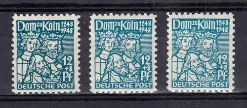 70 Kölner Dom 12 Pf - Set Farbtönungen mit 3 Marken, postfrisch **