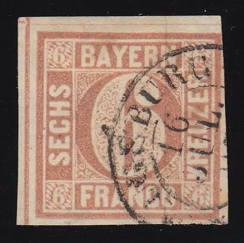 Bayern 4I Ziffer 6 Kreuzer AUGSBURG, rechts knapp, sonst überbreit gerandet
