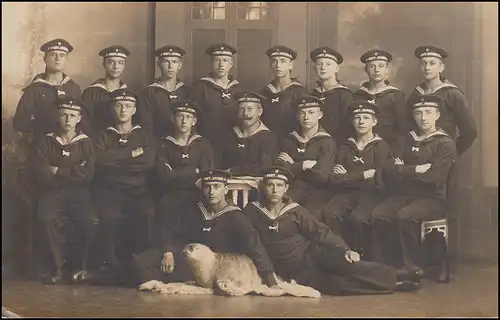 Feldpost 4. Kompanie II. Werftdivision auf AK Gruppenfoto, WILHELMSHAVEN 6.9.15