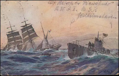 Propaganda-AK sous-marin coule Bark français, WILHELMSHAVEN-RÜSTRINGEN 1923