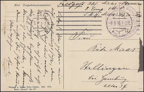 AK BS Marine Impériale I. Division Matr., KIEL 8.5.16, manœuvres de torpilles Ak