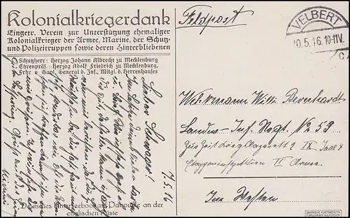 Propaganda-AK Deutsches U-Boot Kolonialkriegerdank Velbert 10.5.1916