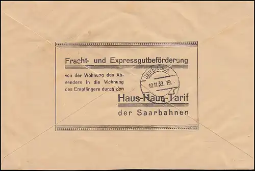 Dienstmarke 3a+29(3mal) Aufdruckmarken-MiF Orts-R-Brief SAARBRÜCKEN 10.11.33 -18