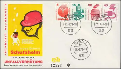 Zusammendruck-Streifen 5/25/30/40 Pf aus HBl.24 Unfall 1973 auf FDC BONN 23.8.73