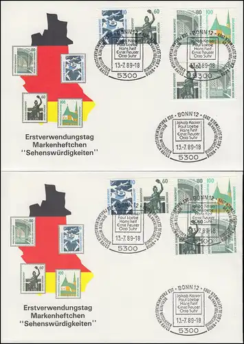 Zusammendruck-Set aus MH 26 SWK 1989 - 10 ZD W85-W94 kpl. auf vier Schmuck-FDC 