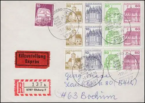 HBl. 28 aus MH 23, a.F. mit Zusatzfr. portogerechter Express- und R-FDC 03.11.80