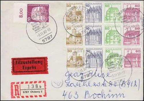 HBl. 28 aus MH 23, a.F. mit Zusatzfr. portogerechter Express- und R-FDC 03.11.80