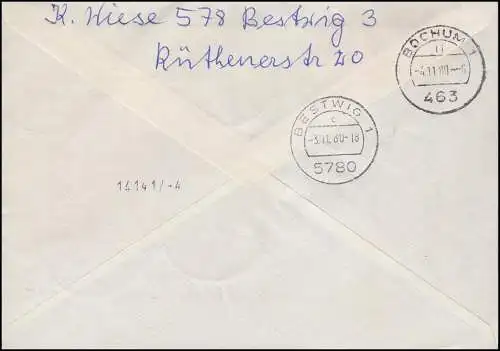 HBl. 28 aus MH 23, a.F. mit Zusatzfr. portogerechter Express- und R-FDC 03.11.80