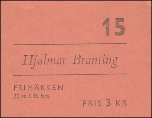 Carnet de la marque Prix Nobel de paix Hjalmar Branting 10x 465D, **