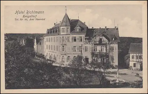 AK Hotel Richtmann / Rengsdorf Amt Neuwied 13.1.17 als Orts-Postkarte