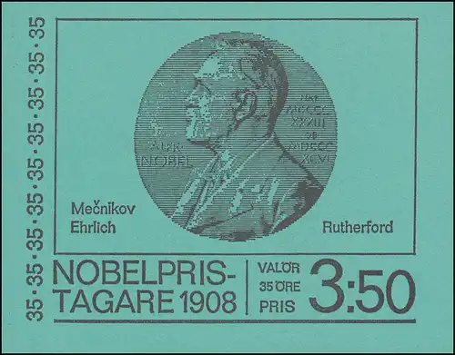 Carnet de la marque Prix Nobel 1908 35 Öre 10x 626D, **