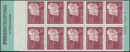 Carnet de la marque Prix Nobel 1908 35 Öre 10x 626D, **