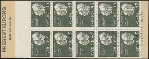 Carnet de la marque Prix Nobel 1908 45 Öre 10x 627D, **