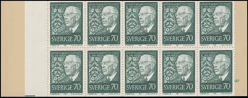 Carnet de la marque anniversaire roi Gustaf VI Adolf 70 Öre 10x 595D, **