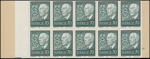 Markenheftchen Geburtstag König Gustaf VI. Adolf 70 Öre 10x 595D, **