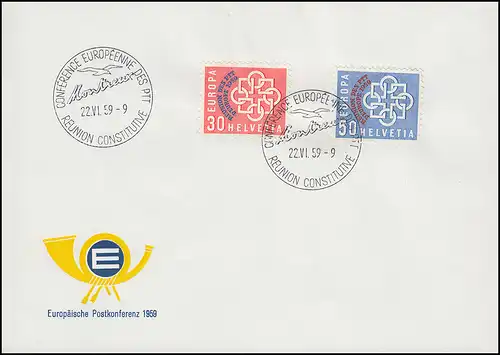 Schweiz 681-682 PTT-Konferenz-Satz auf Blanko-Schmuck-FDC ESSt MONTREUX 22.6.59