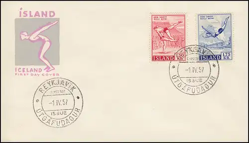 Islande 314-315 Sport: Bagues et sauts de tour sur le FDC de bijoux ESSt 1.4.1957