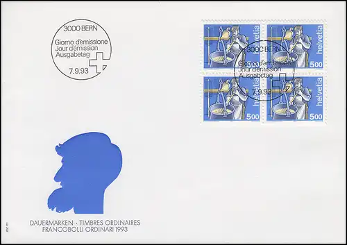 Schweiz 1510y Mensch und Beruf Käser - Viererblock auf Schmuck-FDC 7.9.93