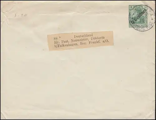 Poste allemande Jérusalem en décembre 1910 sur enveloppe U 5 en Allemagne