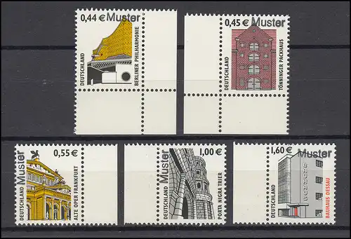 2298-2302 SWK 44/45/55/100/160 Cent, 5 Werte komplett, Satz mit Muster-Aufdruck