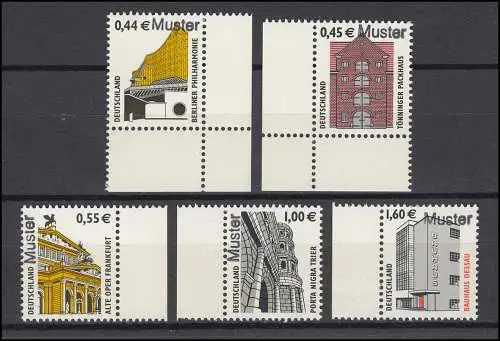 2298-2302 SWK 44/45/55/100/160 cent, 5 valeurs complètes, ensemble avec impression de motif
