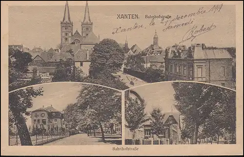Ansichtskarte Xanten - Bahnhofstraße mit 3 Abbildungen, geschrieben 1919